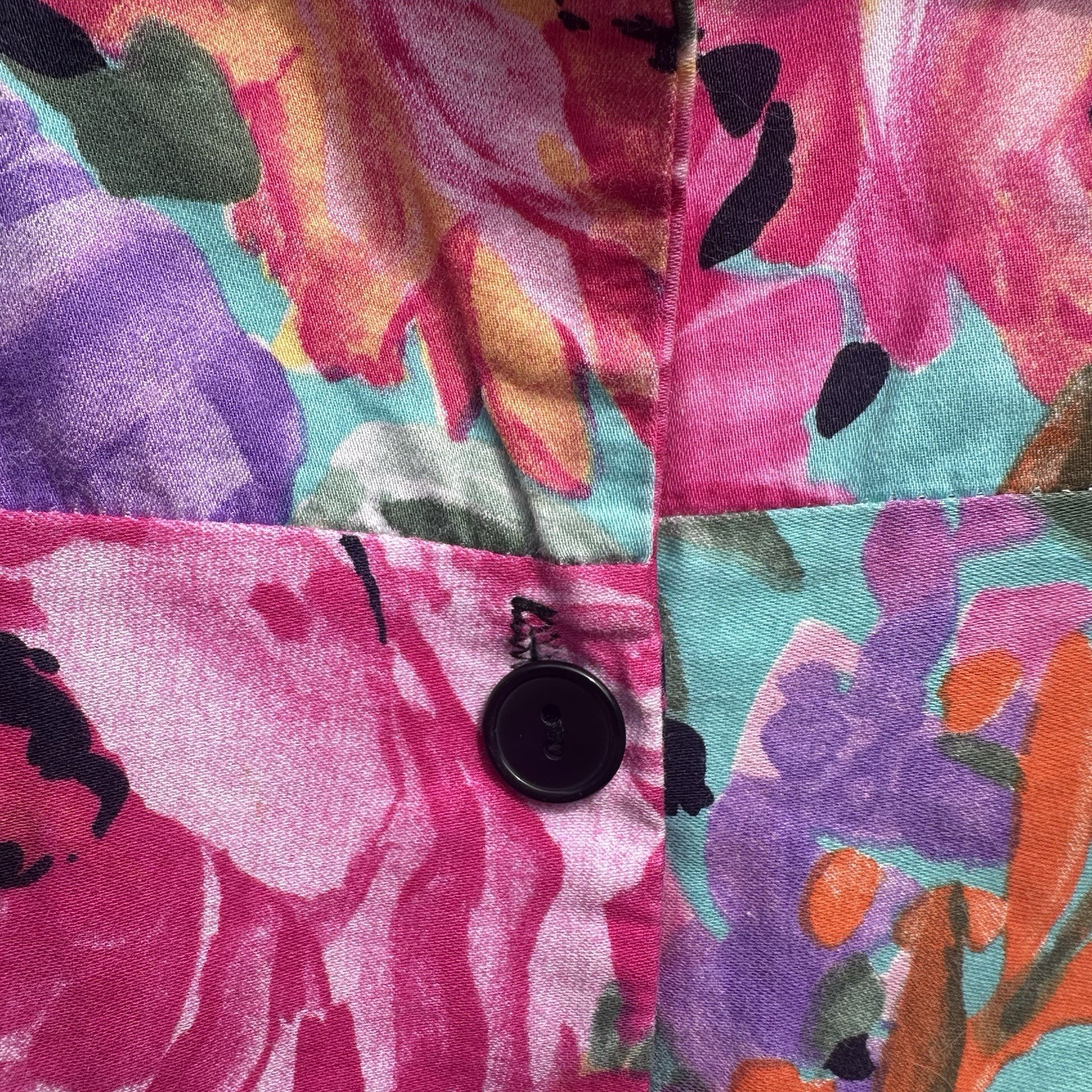 Vintage Sea Suns Vibrant Floral Watercolor Blouse Tie Waist Shoulder Pads 80s