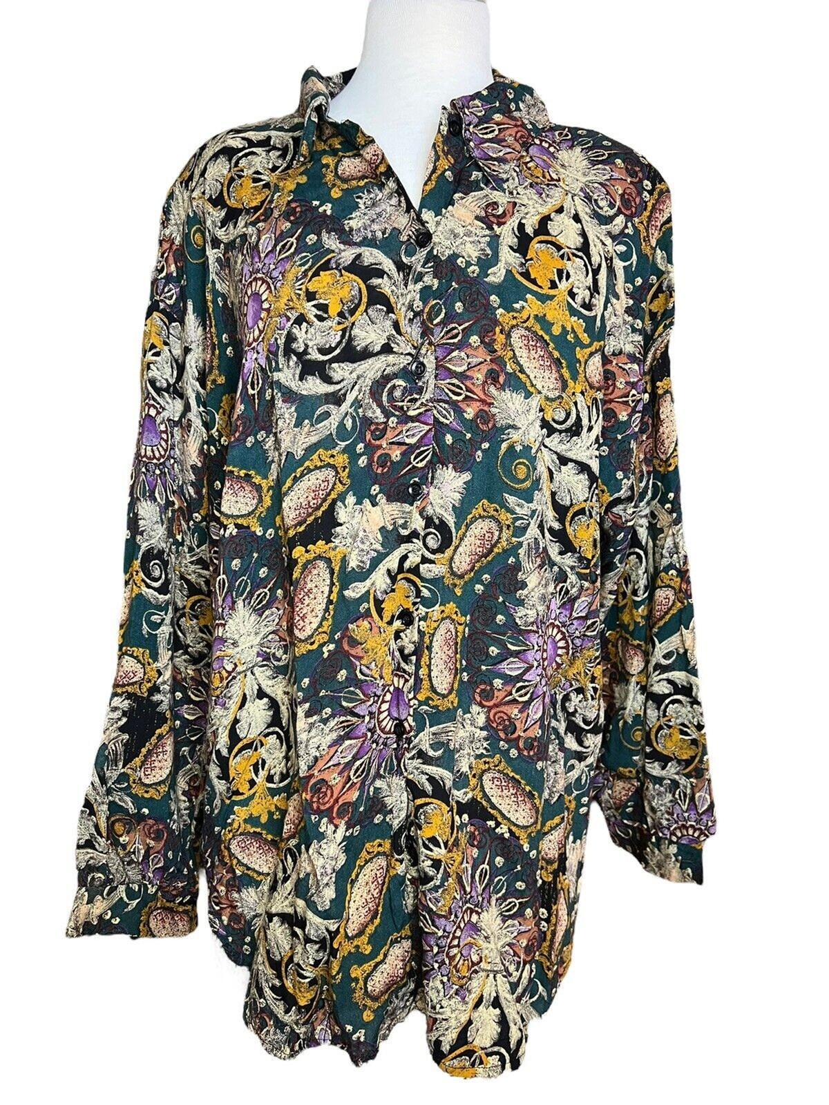 Jeri Marque 38 Vintage Button Shirt Blouse Top Women Abstract 90s USA Floral