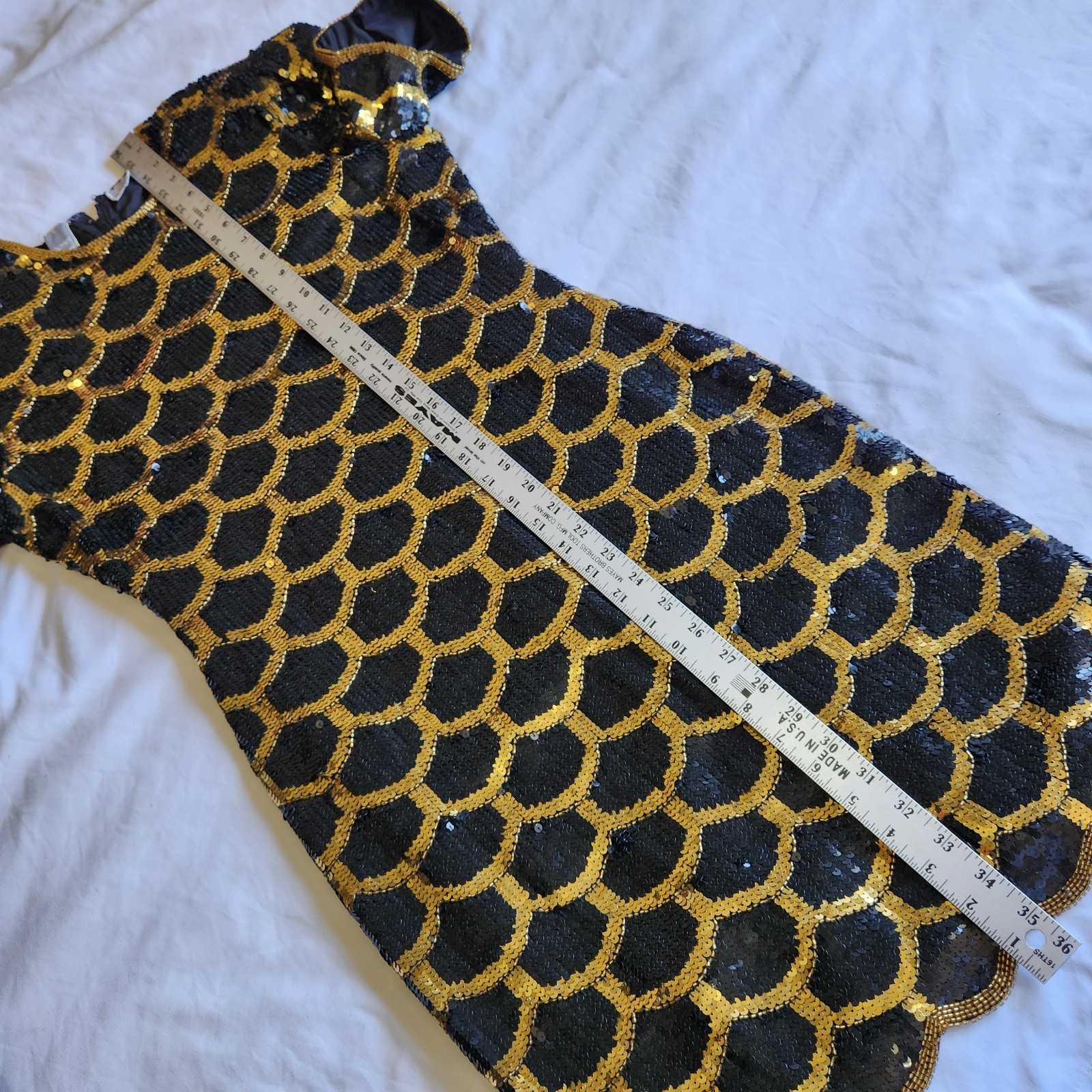 Vintage 80’s Scalloped Sequin Black Gold Silk Dress as seen on Katy Perry Size S