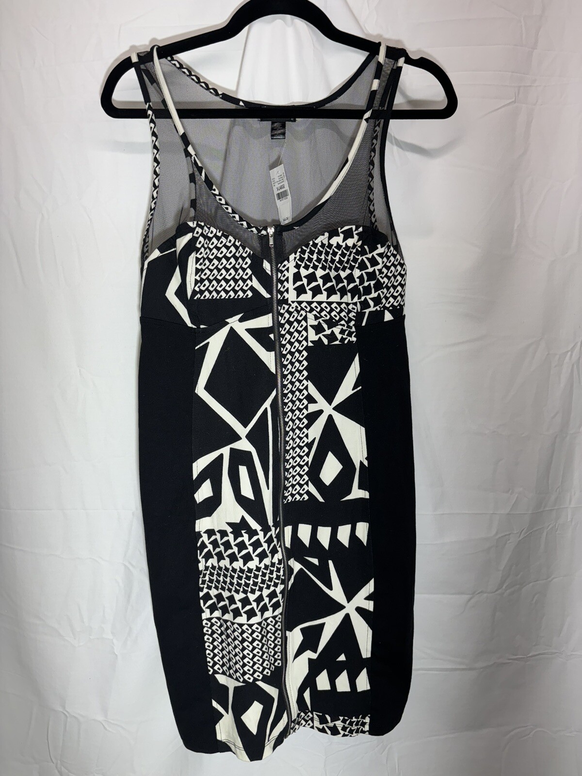 Vintage Wet Seal Body Con Mini Dress – Black & Cream Full Zip Mesh Cut outs – XL