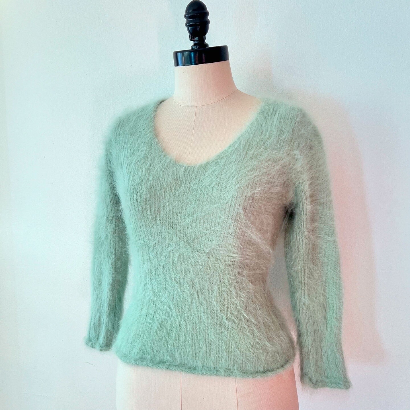 FLUFFY MINT GREEN 90s 1990’s Vintage Retro Grunge Fairycore Angora Sweater M