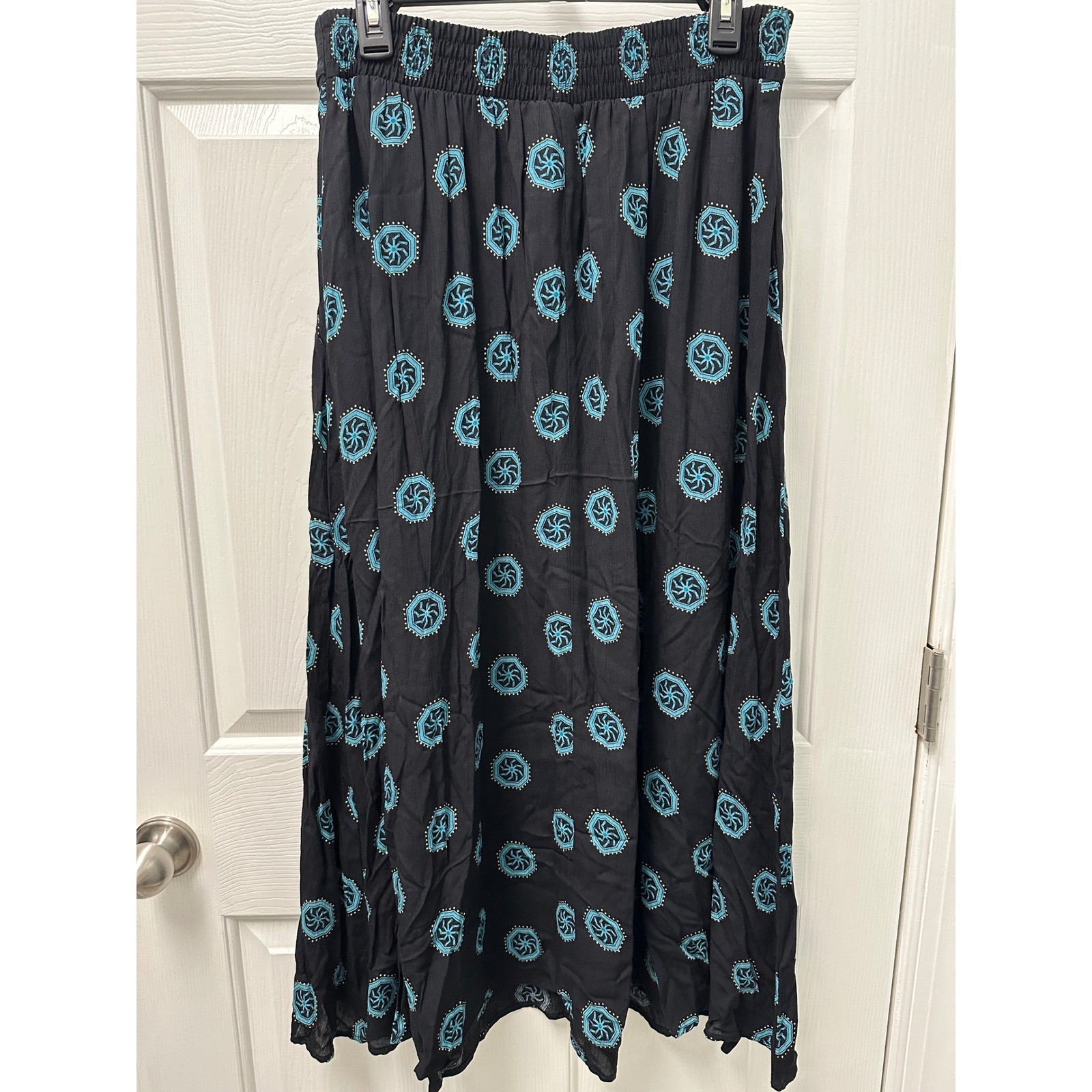 Vintage Marsha Brander for Componix Black Teal Western Maxi Skirt Size 14 NWT