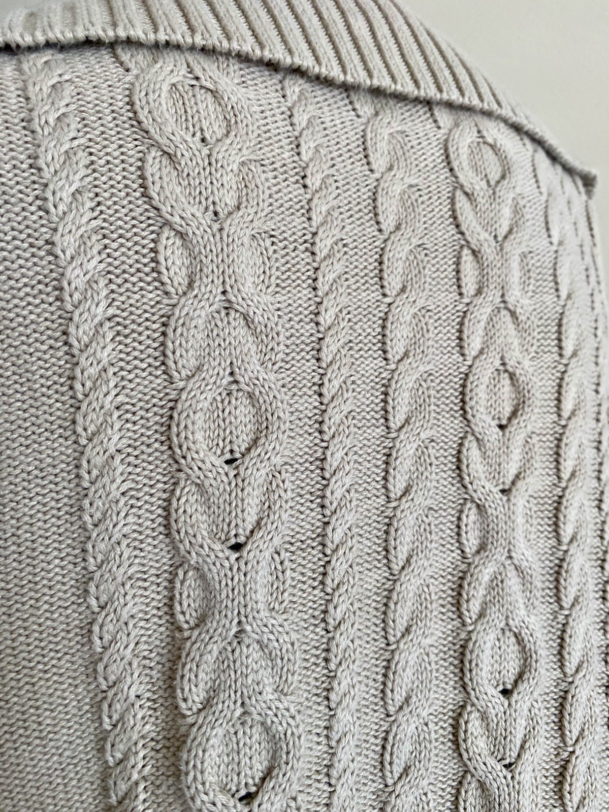 LL Bean Fisherman Cable Knit Cotton Cardigan Sweater Cottagecore Coastal Size L
