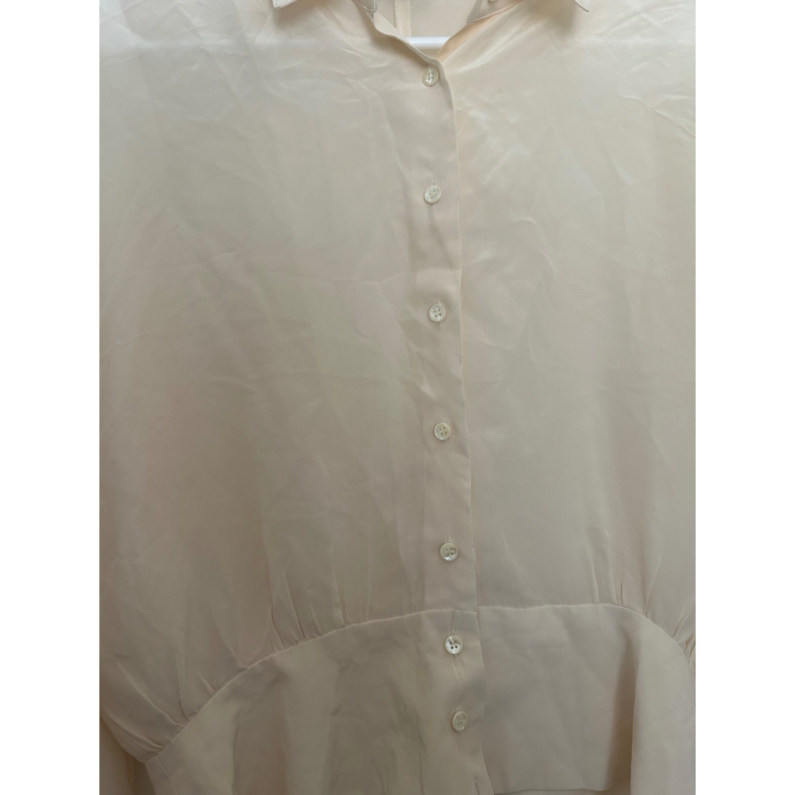 Vtg Argenti Blouses Cream 100% Silk Button Down Cinched Waist Shirt Size 8