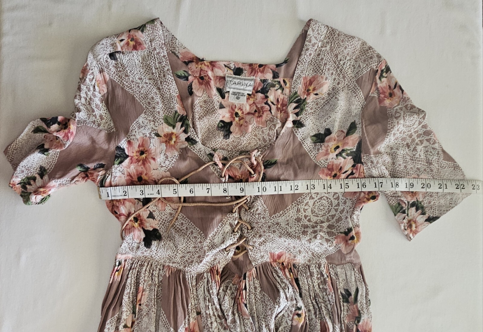 Cottagecore Vintage Starina Midi Maxi Fan Pleat Dress Double Corset Semi Sheer M