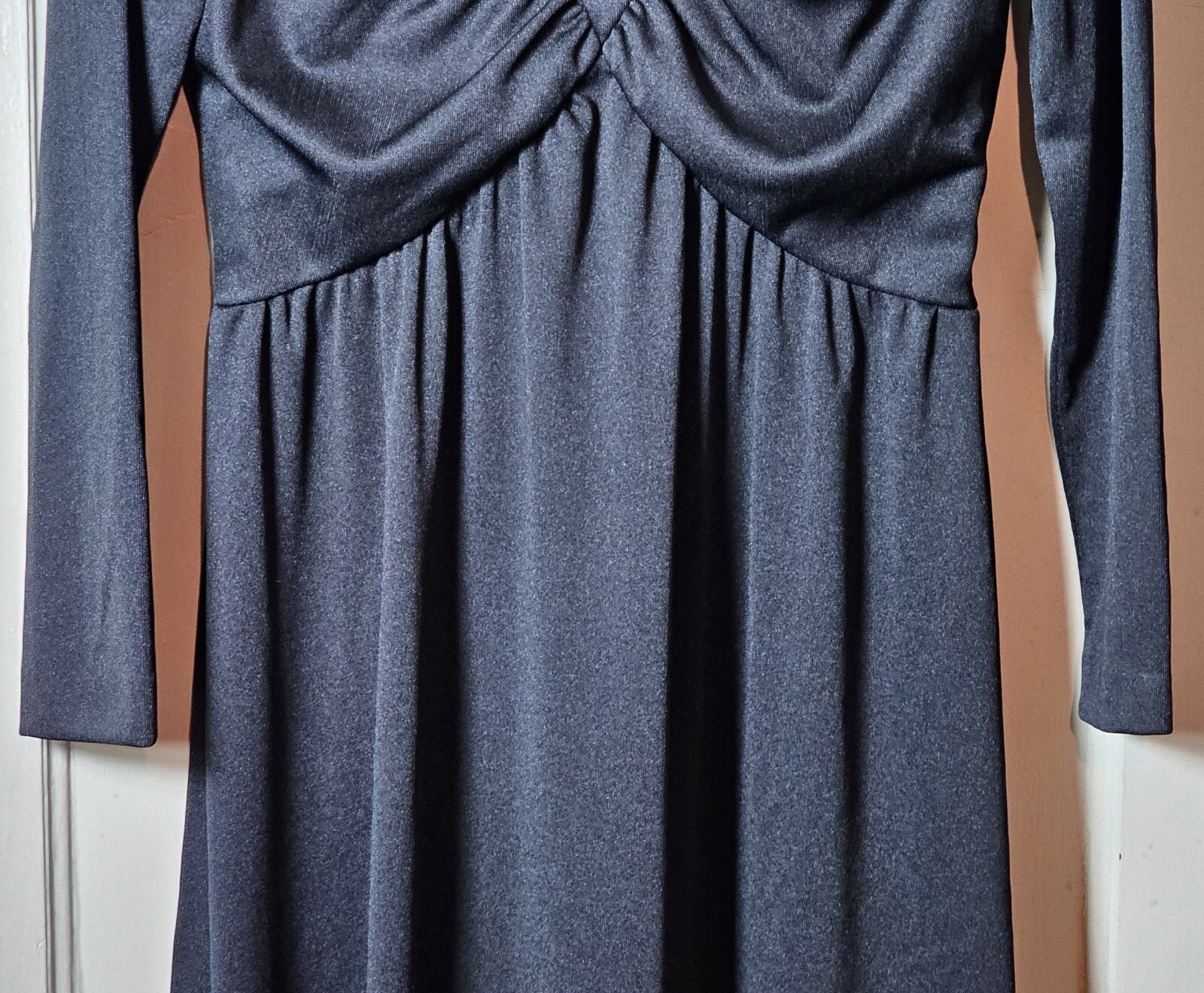 VTG WhimsyGoth 70’s Jerrie Lurie Maxi Dress Women 14 Black L/S Witchcore Pleated