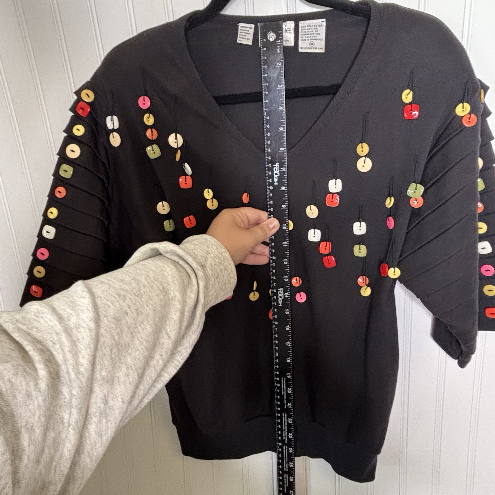 Vtg Bonnie & Bill by Holly 80-90’s Black Top Shirt Med Pleated S/S Buttons Retro