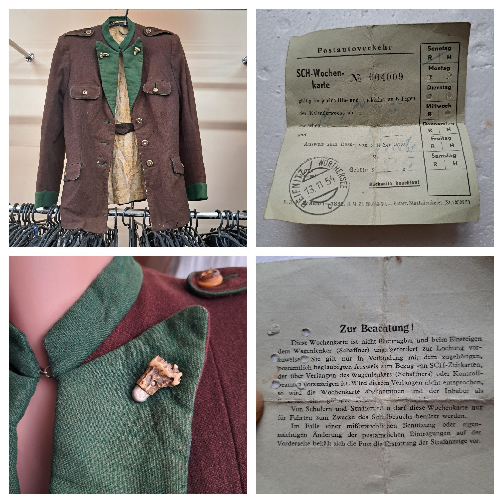Antique Jäger/Hunting Jacket 1940s–50s Women – Original 1954 Document Collectibl