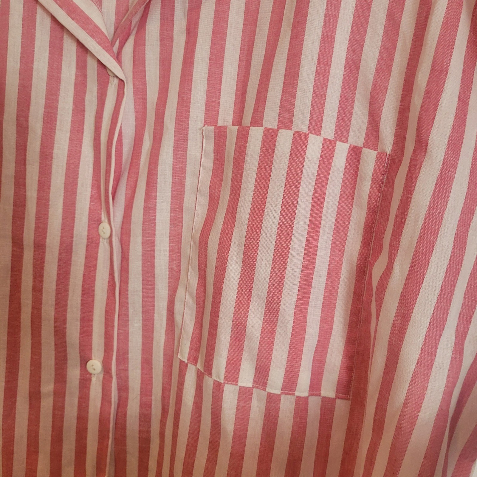 Vintage Carole Lee Pink White Striped Roll Tab Button Down Shirt Size 44 USA