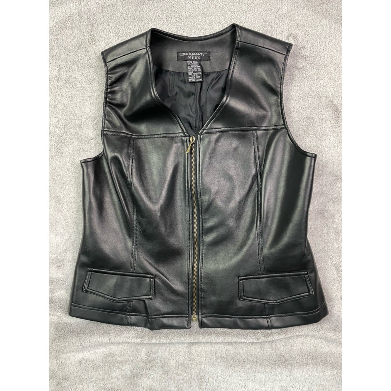 Counterparts Petites Black Faux Leather Zip-Up Vest – Size 10P – Vintage Y2K