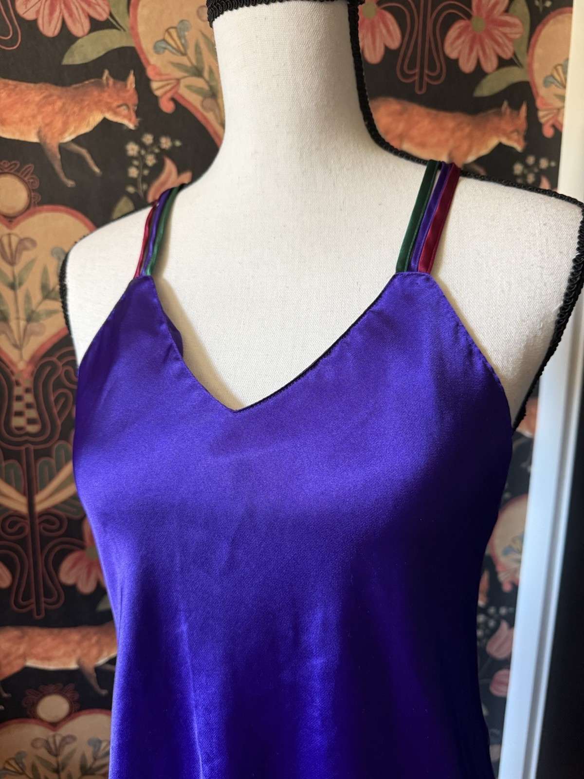 Vintage 90s 80s Satin Slip Dress Purple Braided Straps M Body Drama Lingerie