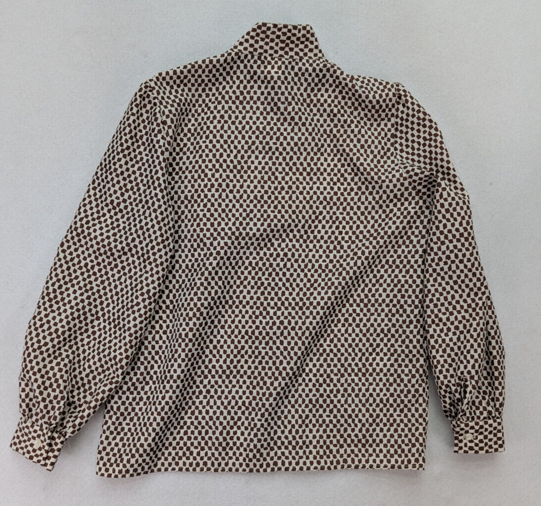 Vintage 70s 80s Women’s Top Blouse Size 10 Executive Dressing Pleated Brown