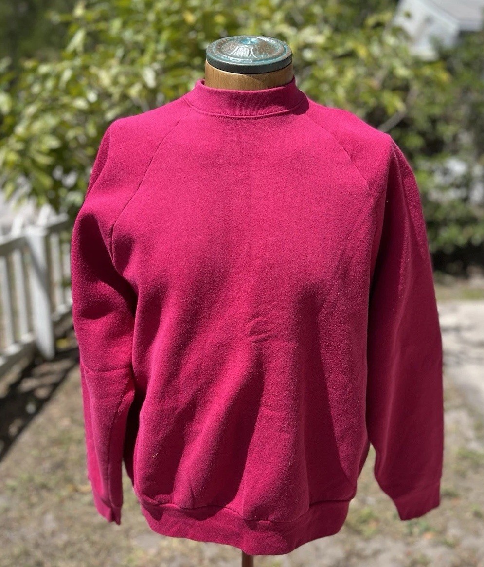 Vintage Blank Pink Crewneck Sweatshirt Cut Tag 25.5×27 90s Grunge Punk VTG