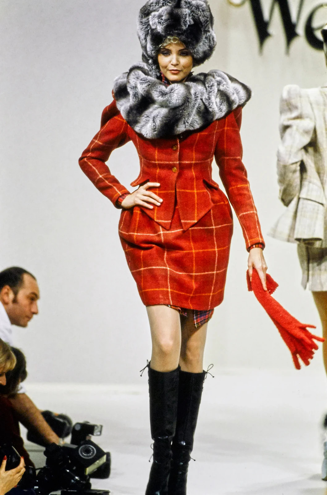 FW 1994 Vivienne Westwood On Liberty Wool Petales Skirt Plaid Red Mini Crini 90s