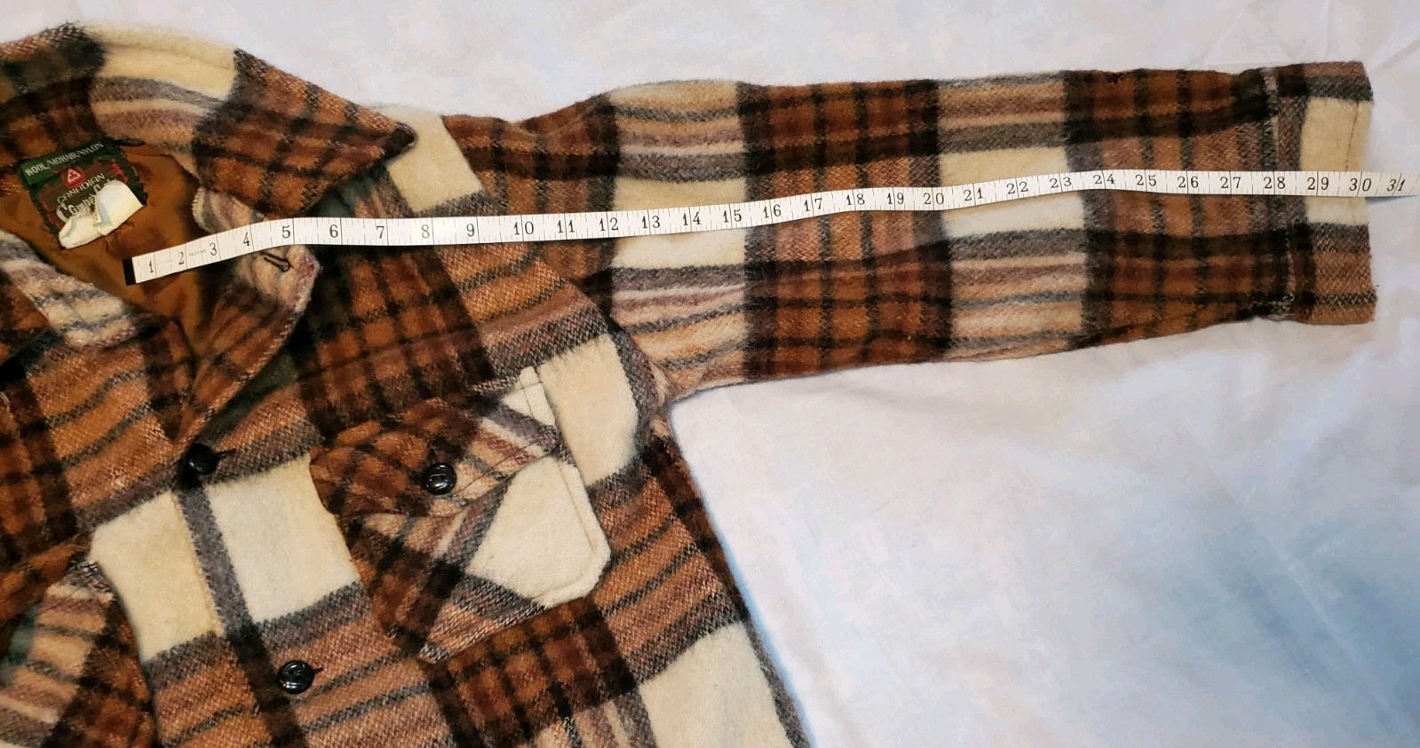Vintage Wool Mohair Brown Plaid Canadian Camper Coat Bell Shirt Womens Medium