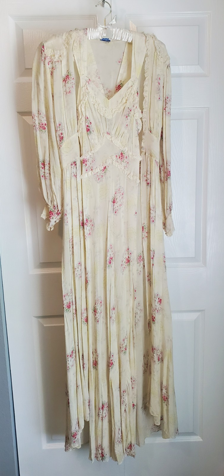 Vintage Trousseaux by Terris Floral Chiffon Gown & Robe Set Lace Empire Waist