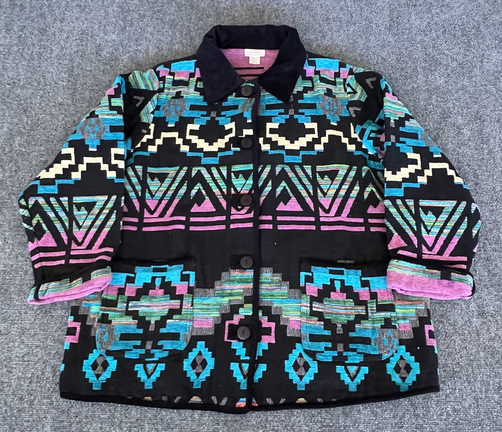 Roaman’s VTG Womens Jacket Southwest Aztec Jacquard Button Up Size 1X