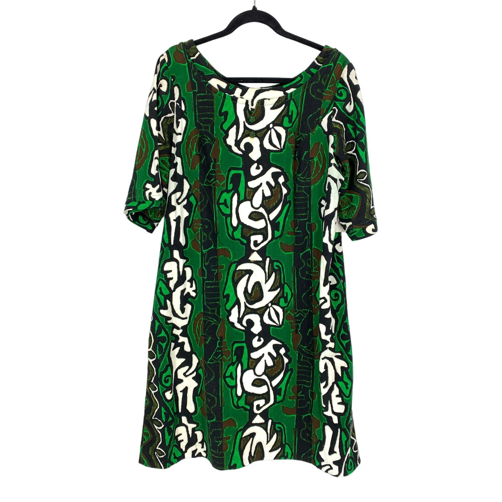 Vintage Hawaii Resort Shops Muu Muu Dress Womens M Green Black Brown Print
