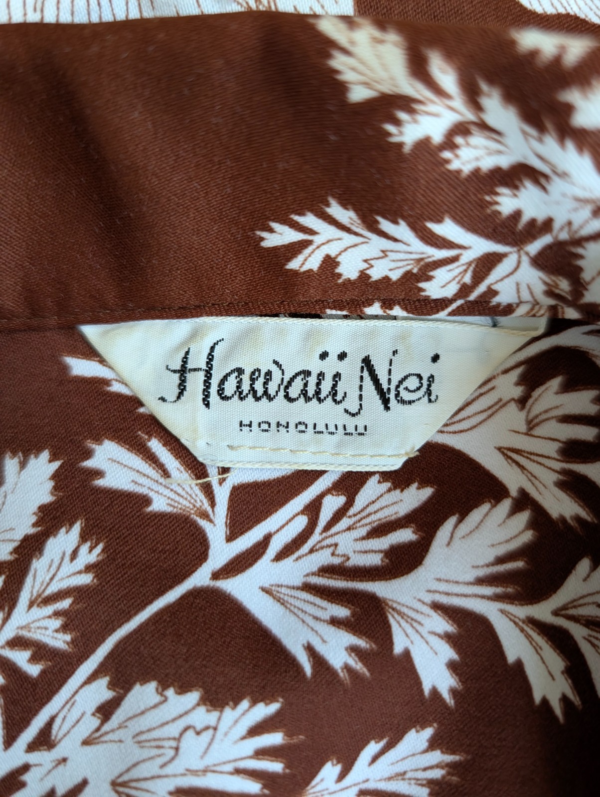 Vintage 70s 80s HAWAII NEI Honolulu Honeymoon Set Brown White Botanical Print 10
