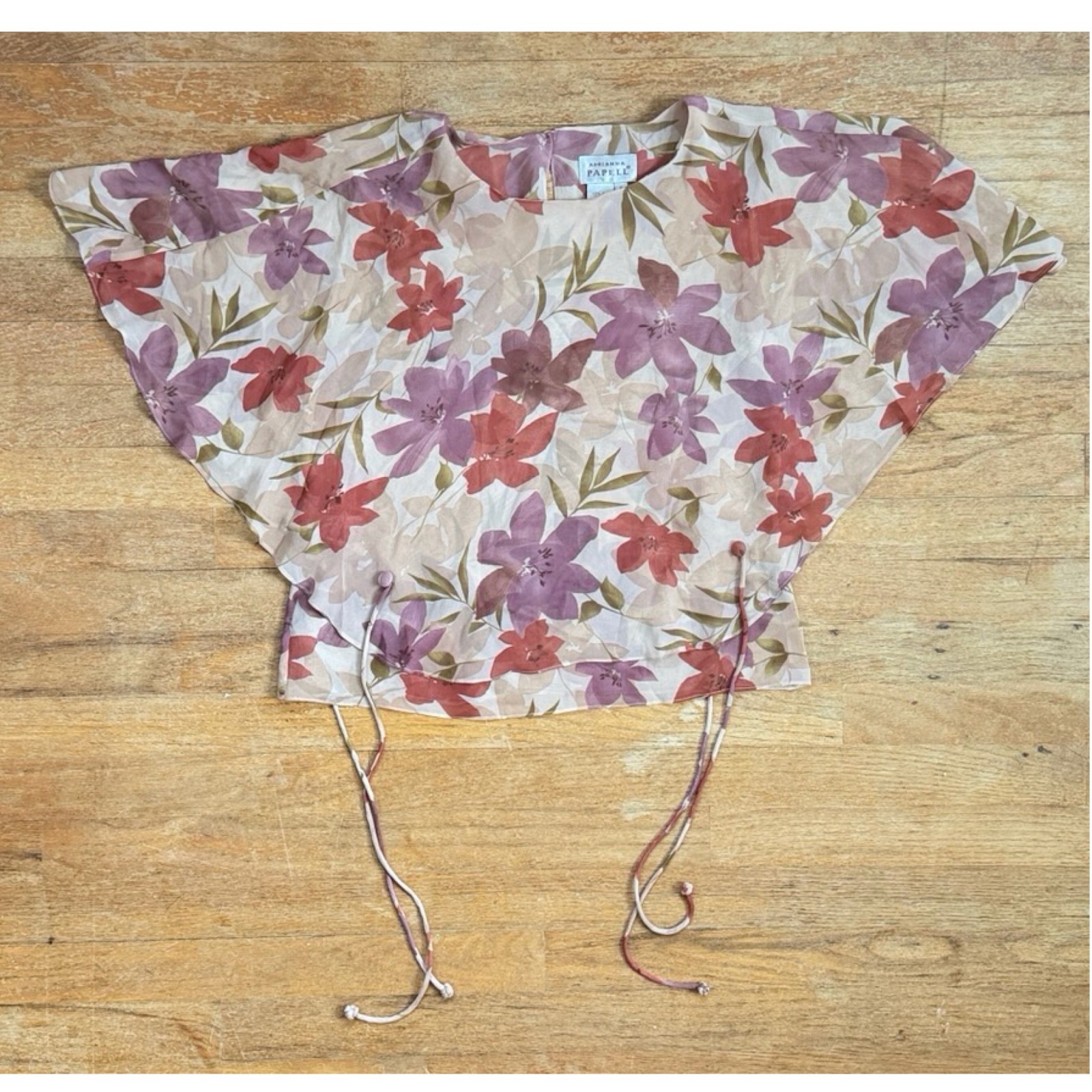 Vintage 100% Silk Floral Skirt Top Set Size XS/Small 6 Two Piece Outfit Batwing