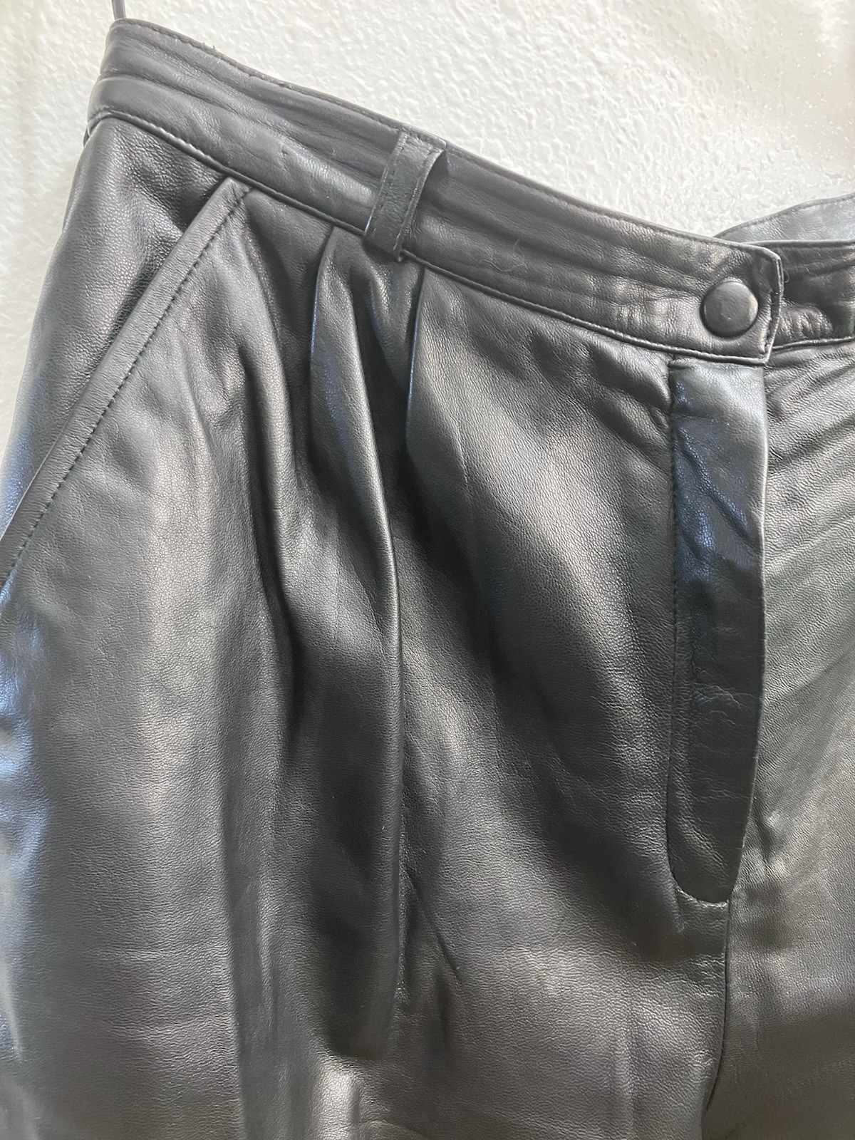 Vintage Leather Pants 14 Black High Waisted Tapered Leg 30×29