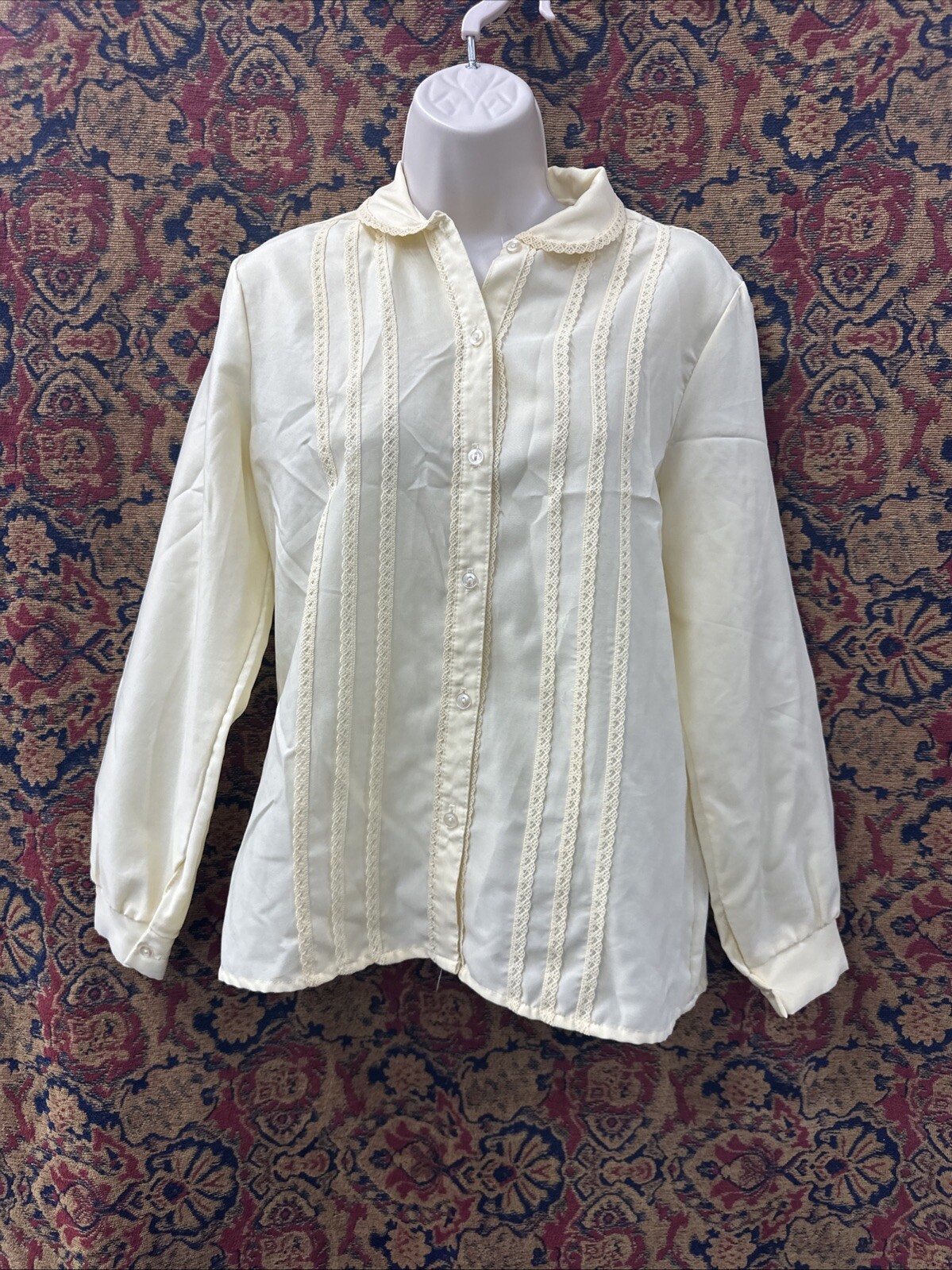 Vintage 80’s Women’s Pat Fashions Cream Blouse Size Large Canary Yellow
