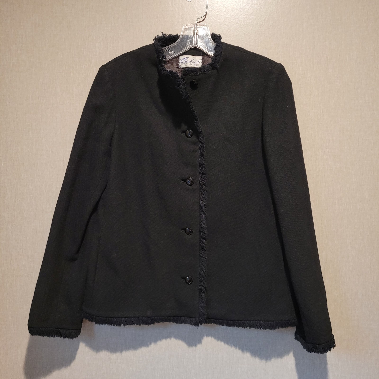 VTG 1960s Cardinal Detroit Fringe Jacket Womens S M Black Mod ILGWU Mid Century