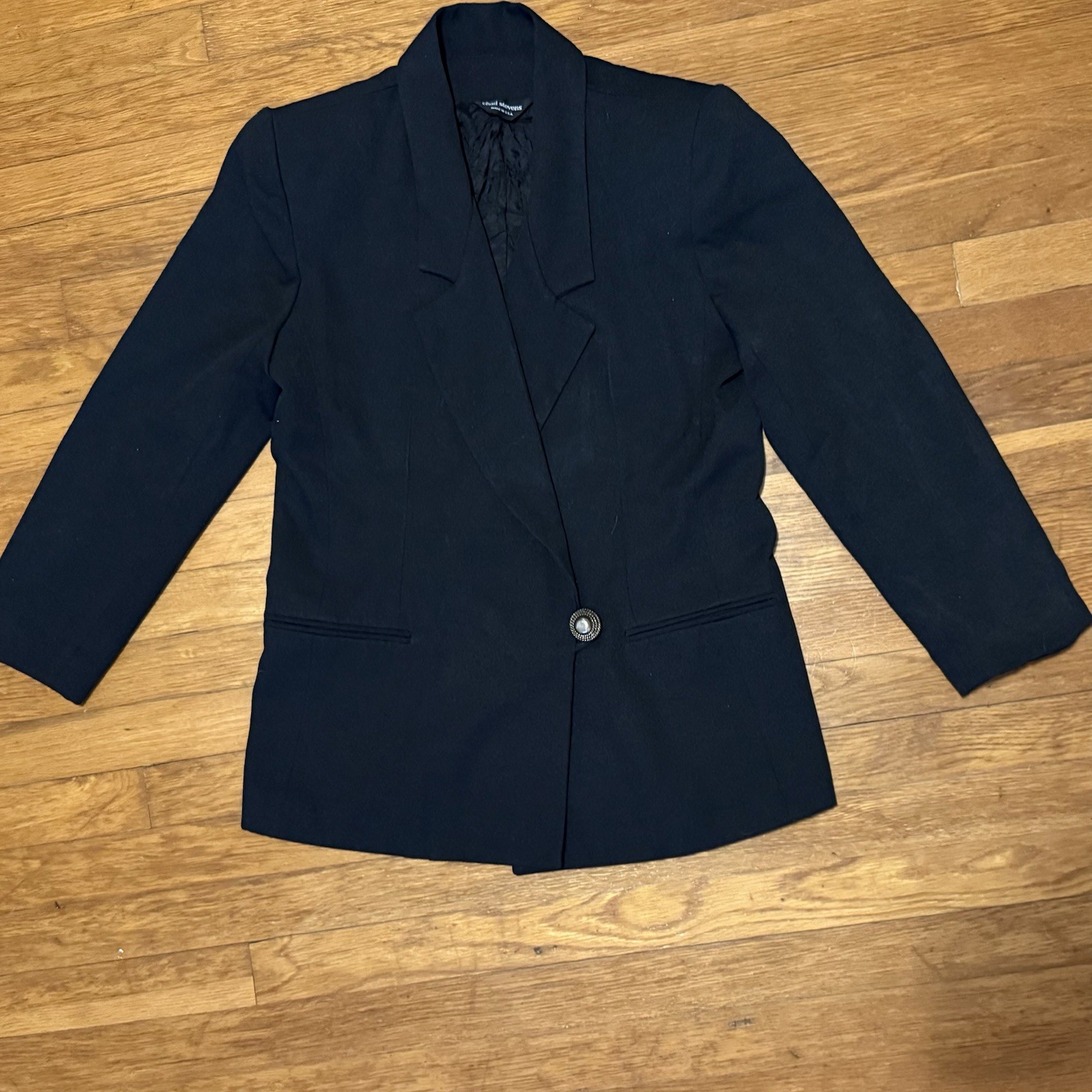 VTG Black Blazer Jacket Sz 12 P Petite 90s Shoulder Pads Chad Stevens