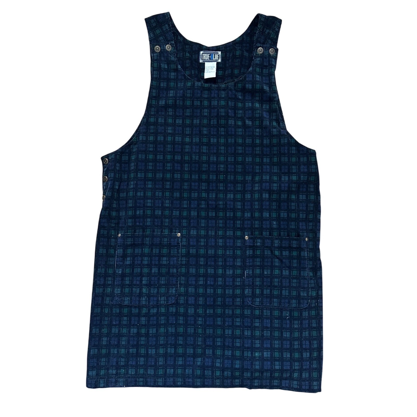 Vintage Plaid Corduroy Jumper Dress Navy Green Plus Size 2X Preppy schoolgirl