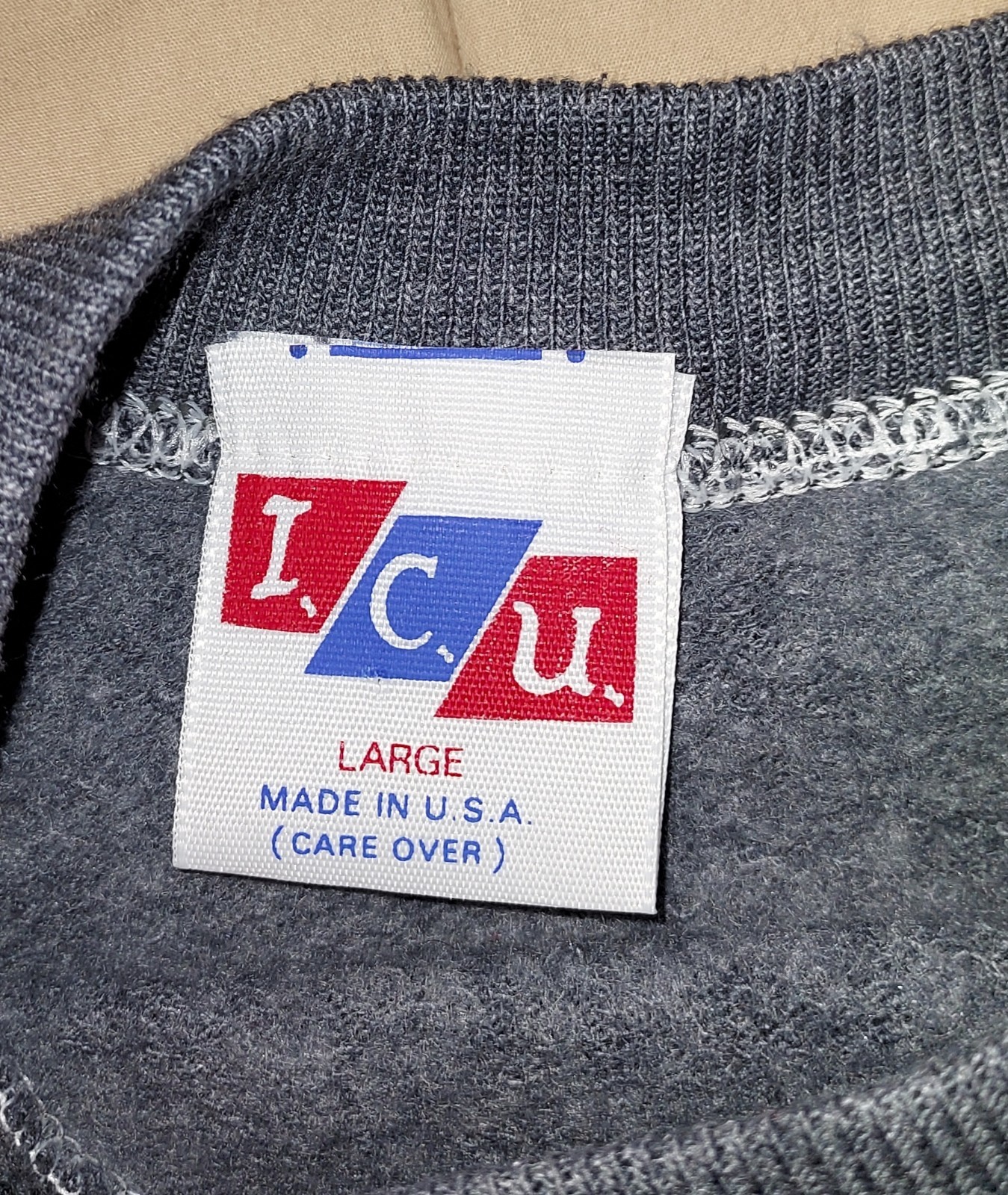 VTG ICU GRAY BLANK RAGLAN PULLOVER SWEATSHIRT WOMEN’S LARGE GYM CREW NECK 80s