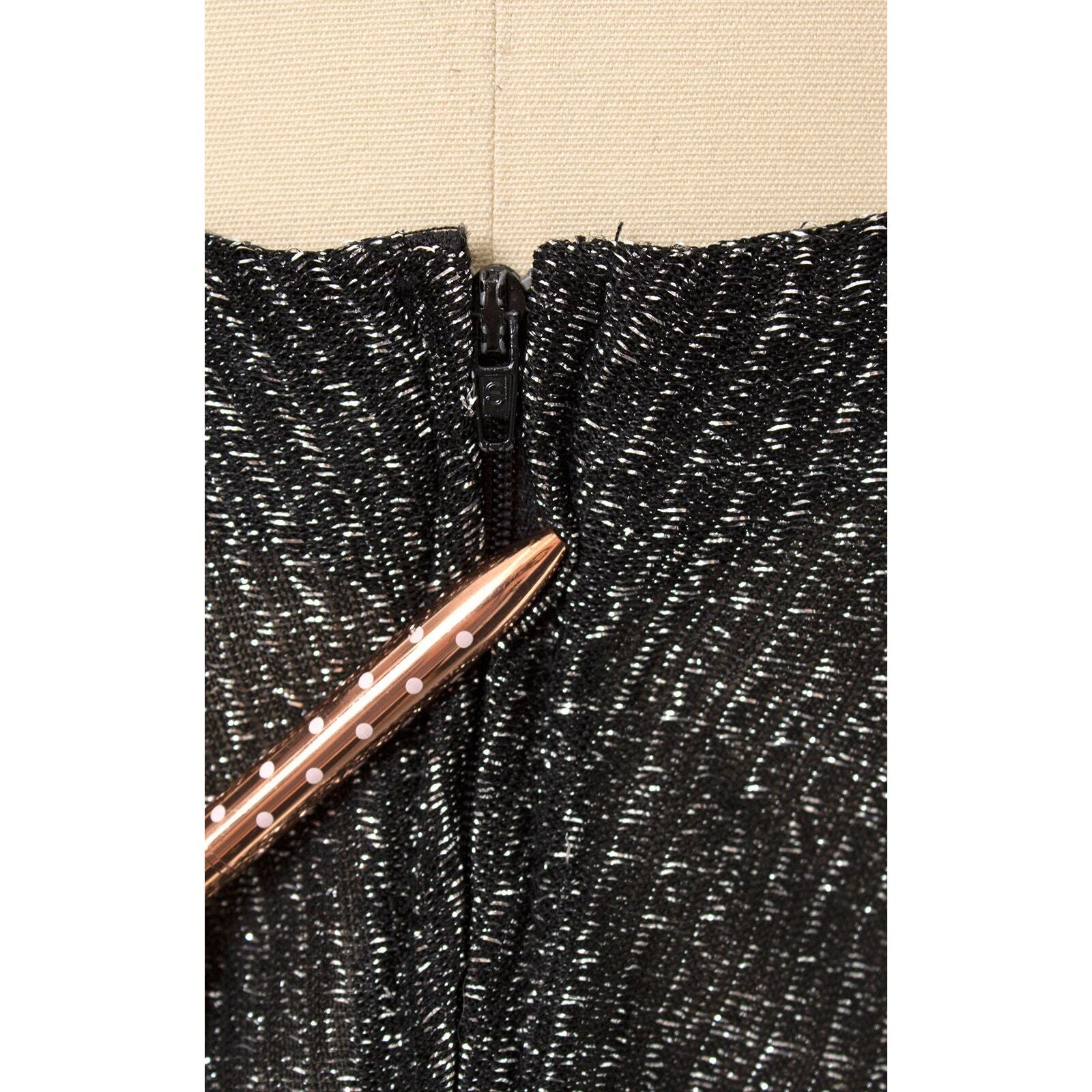 Vintage 1980s Party Dress 80s Metallic Black Silver Travilla Pleated Cocktail