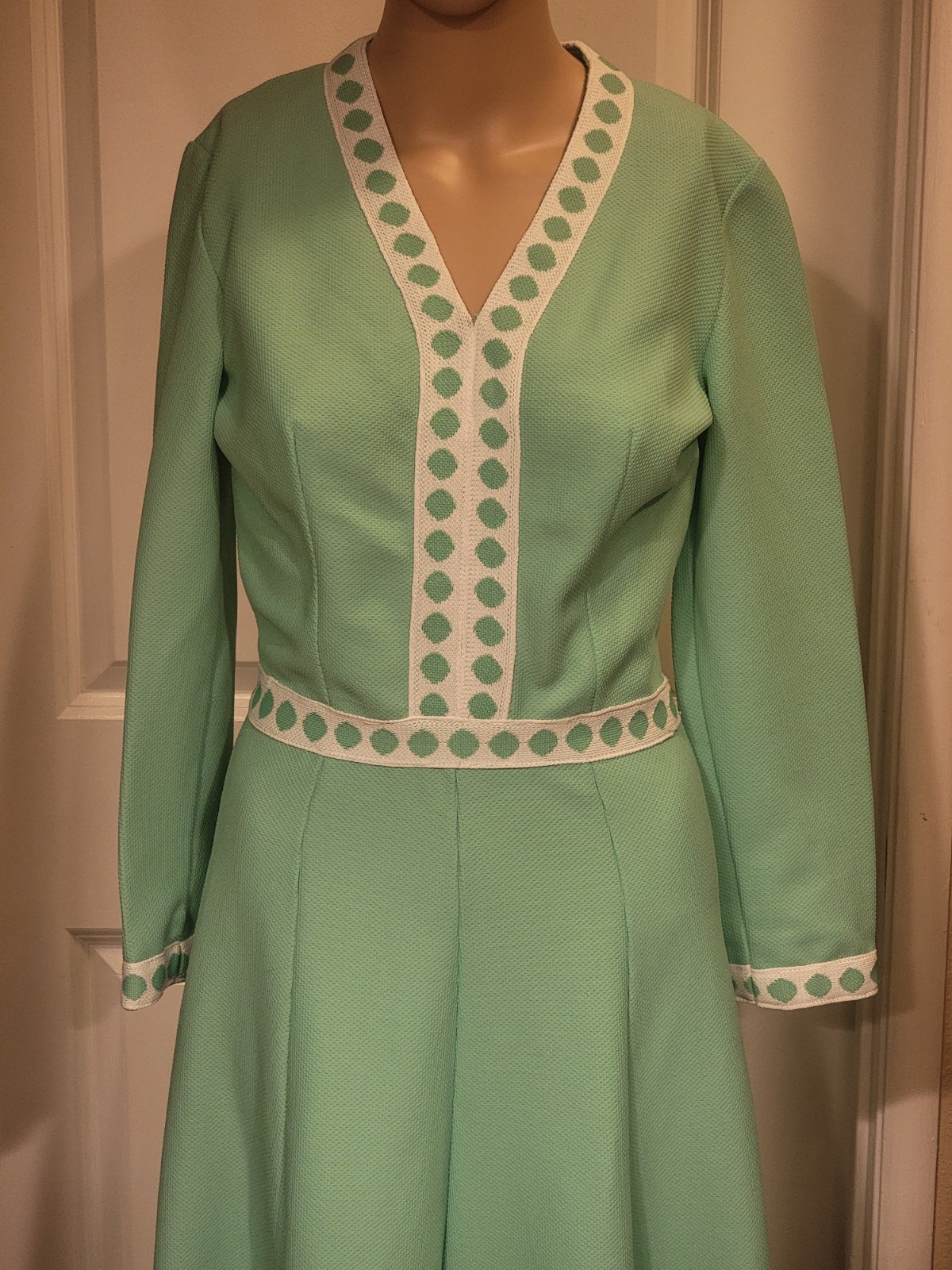 VTG 70s Shady Lane Jonathan Logan Green Mod Knit Maxi Dress