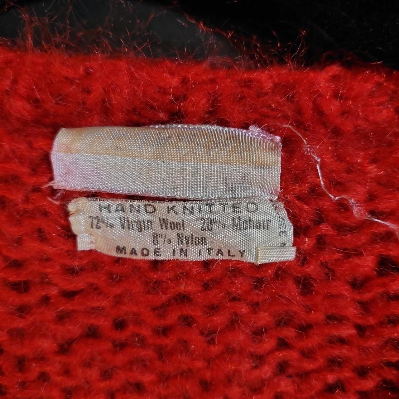 Vintage red 72%wool 20 mohair made in Italy cable knit sweater.