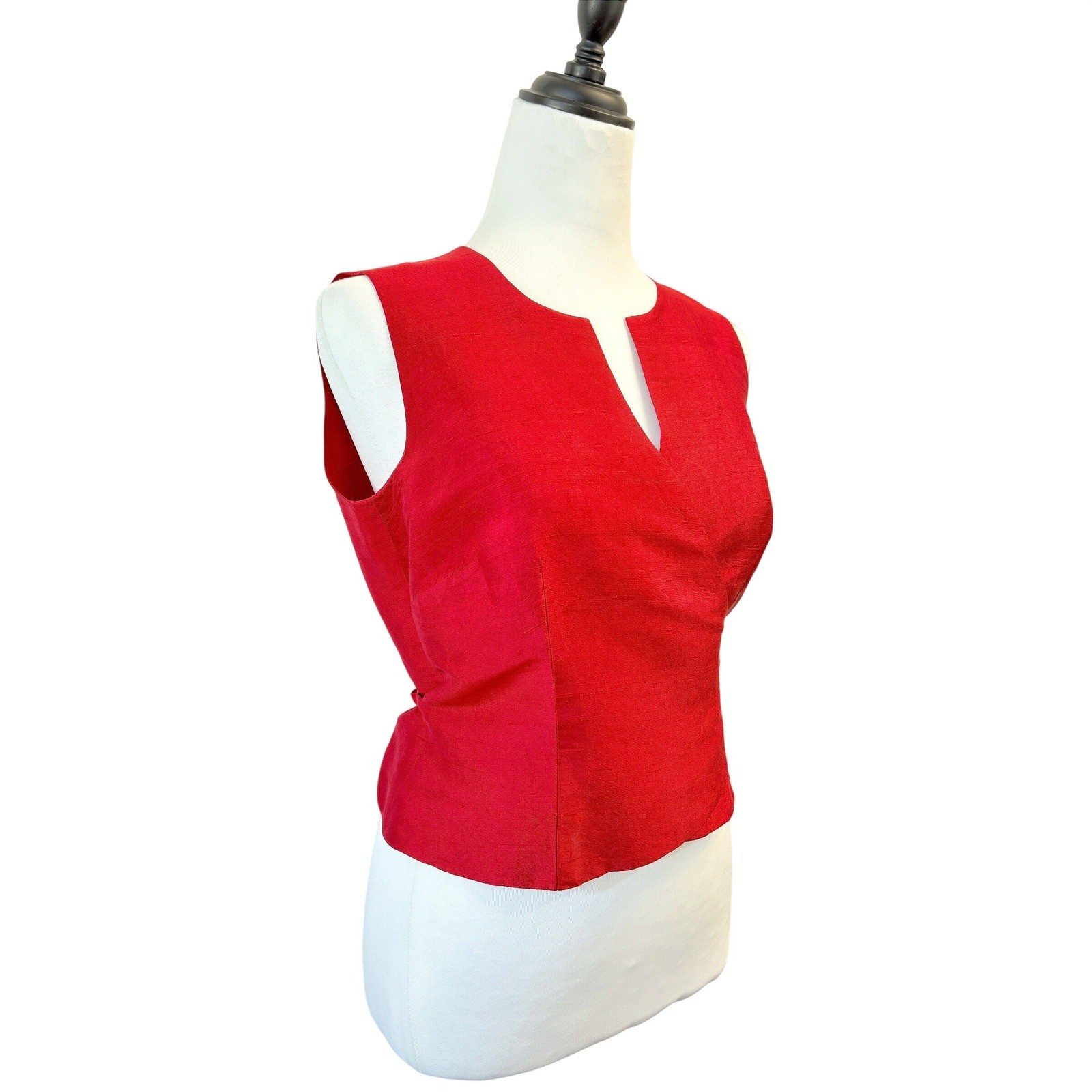 Ann Taylor Vintage Red 100% Silk Sleeveless Wrap Top Romantic Blouse Size 6