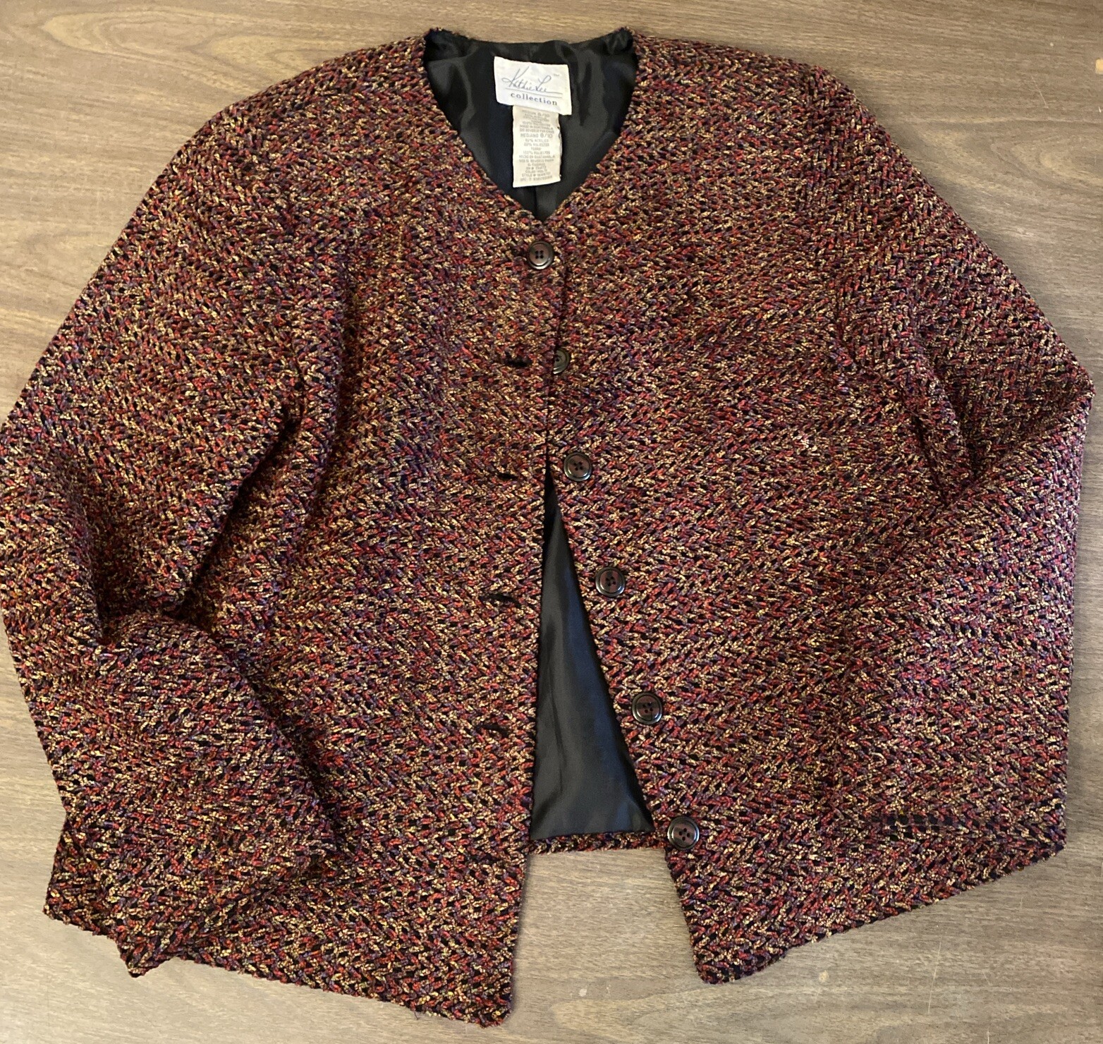 Vintage Kathie Lee Blazer Medium 8-10 Shoulder Pads 80s Retro Holiday Tweed EUC