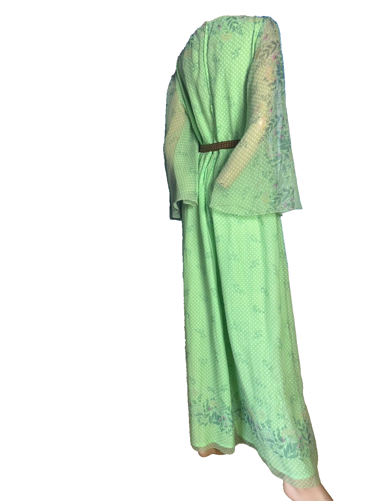 Maxi dress trumpet sleeve hippie dress mint dots ABBA 70s vintage 40 42