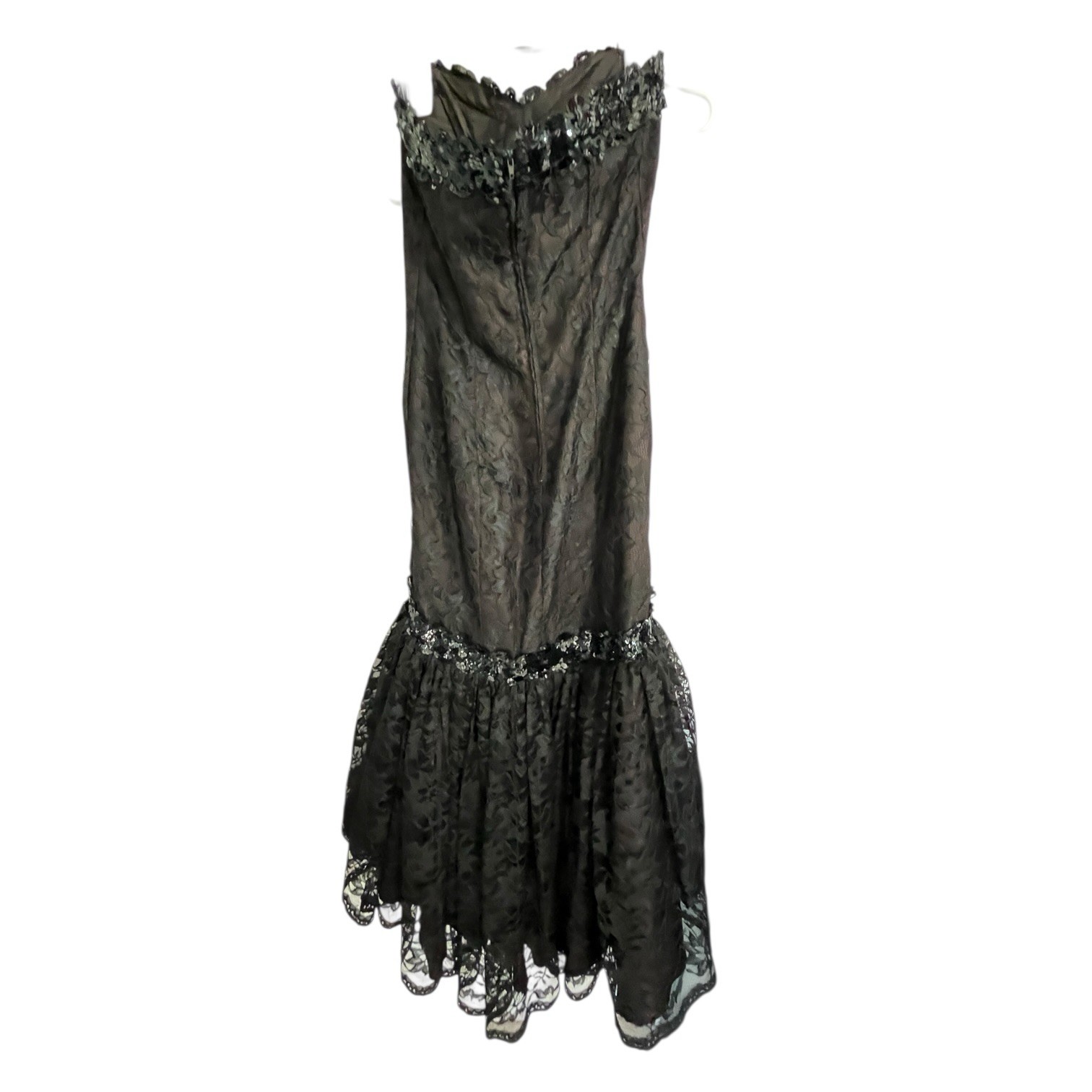 VTG 1980’s ZUM ZUM Black Lace Strapless Mermaid Fishtail Dress / XS/ Gothic Prom