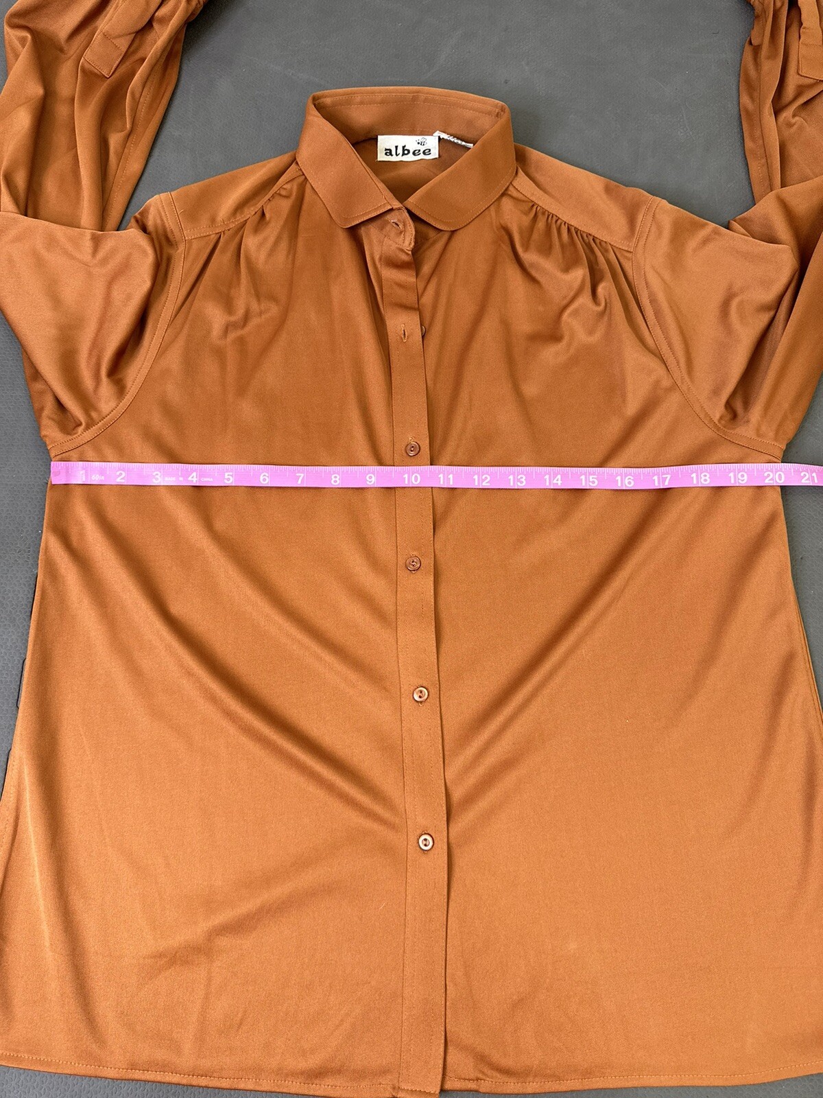 VTG 70s ALBEE brand Shirt WOMENS 16 Long Sleeve Rust Brown Button Front Blouse