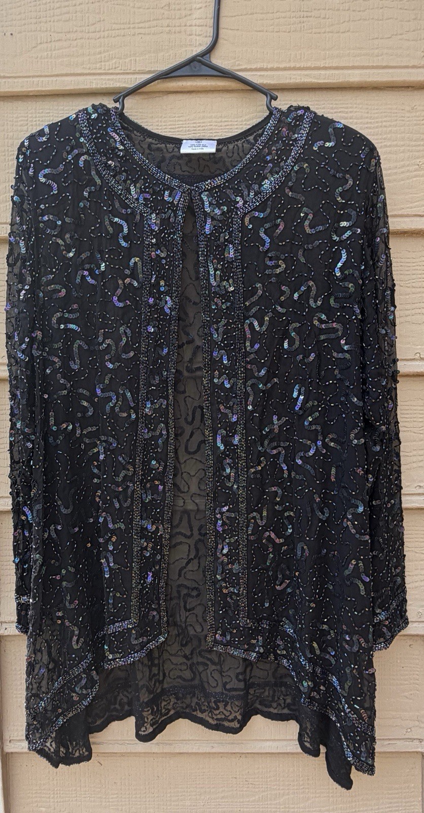 Black Silk Beaded Sequin Cardigan