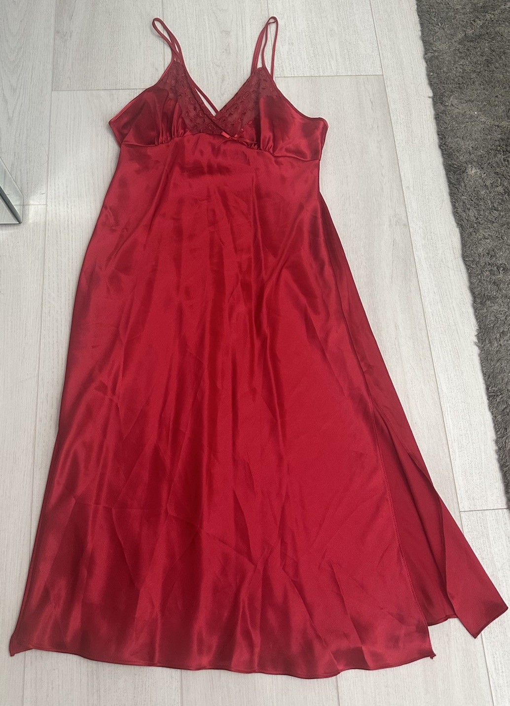 Vintage Gilligan O’Malley Camisole Long Nightgown Lingerie Sz L – Red Side Slits