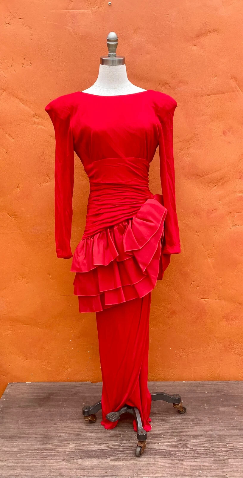 Vintage 1980s GLAM Statement Evening Dress Party Prom Cocktail Peplum Maxi Med