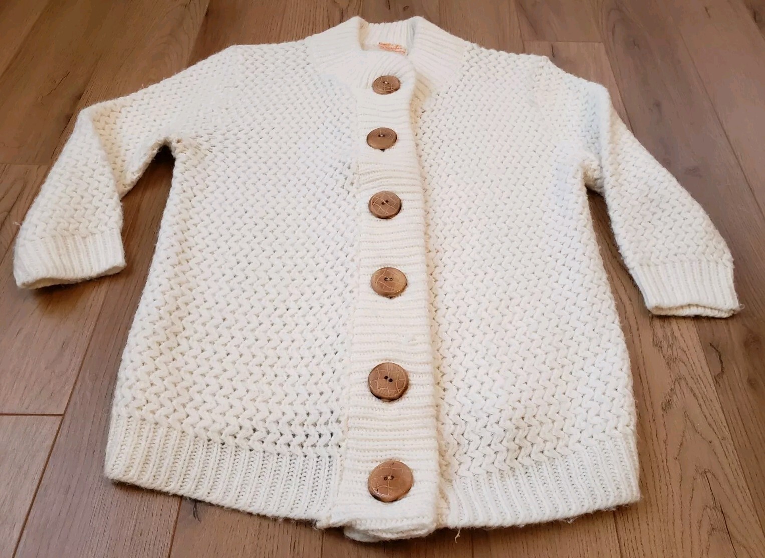 Womens Vintage 50s White Cardigan 100% Turbo Orlon Acrylic by Sheridan 3/4 Slv
