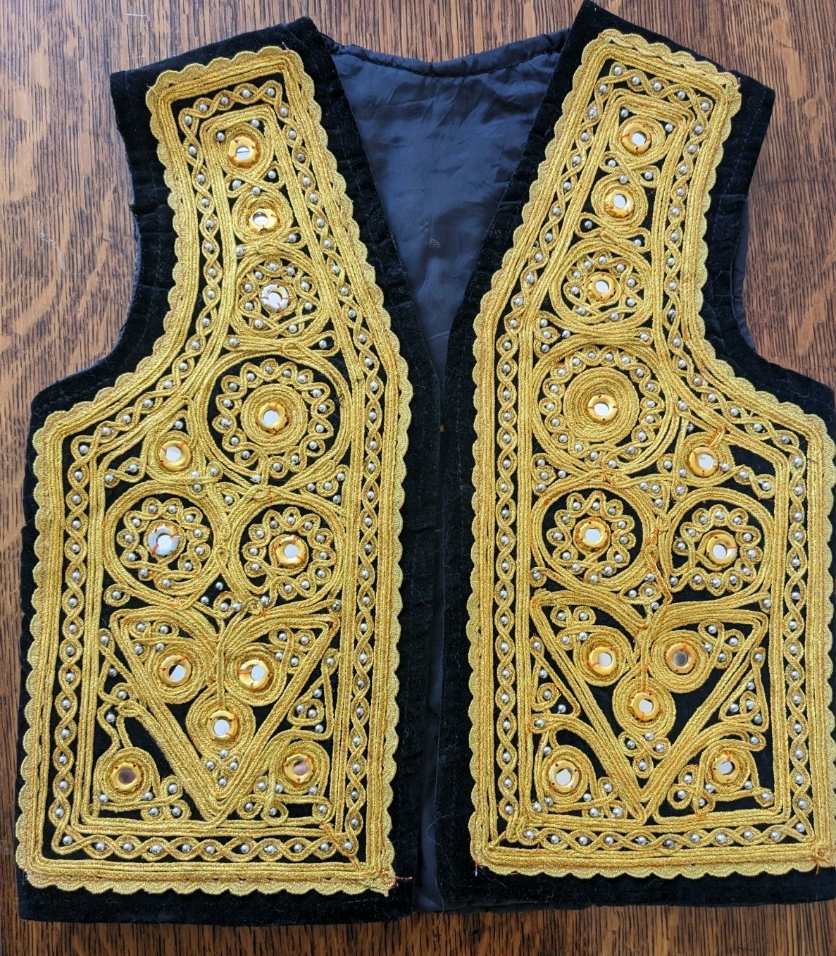 Vintage Traditional Gold Embroidery Black Velvet Vest