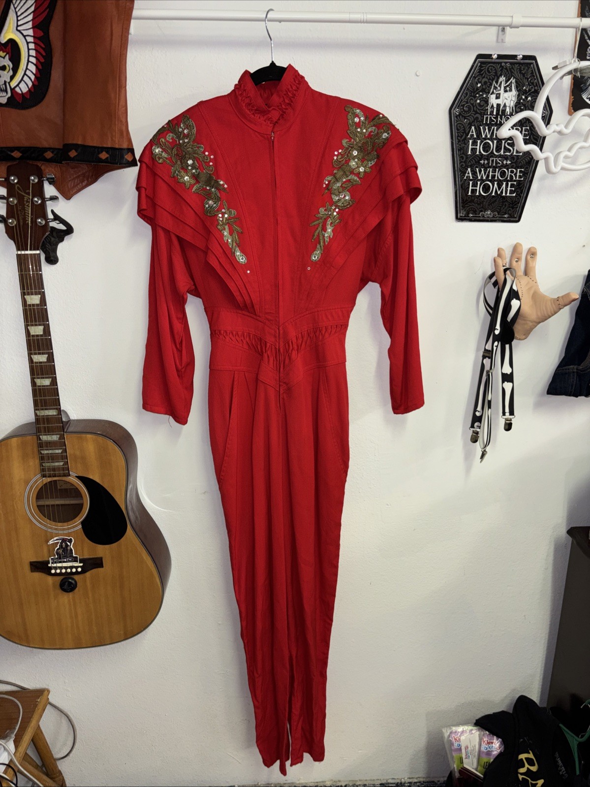IIF Women’s Vintage 80’s Red Zipper Jumpsuit Made In The USA
