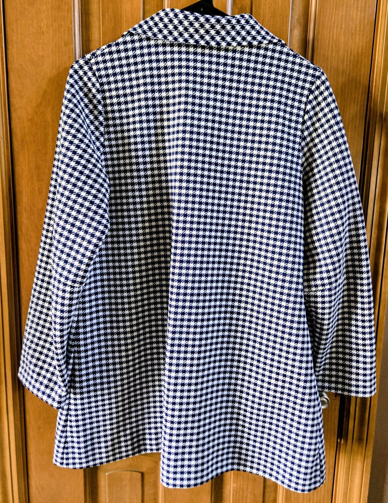 women’s Vintage 70s DUTCHMAID navy HOUNDSTOOTH 4 pocket JACKET blazer, Size 36 L
