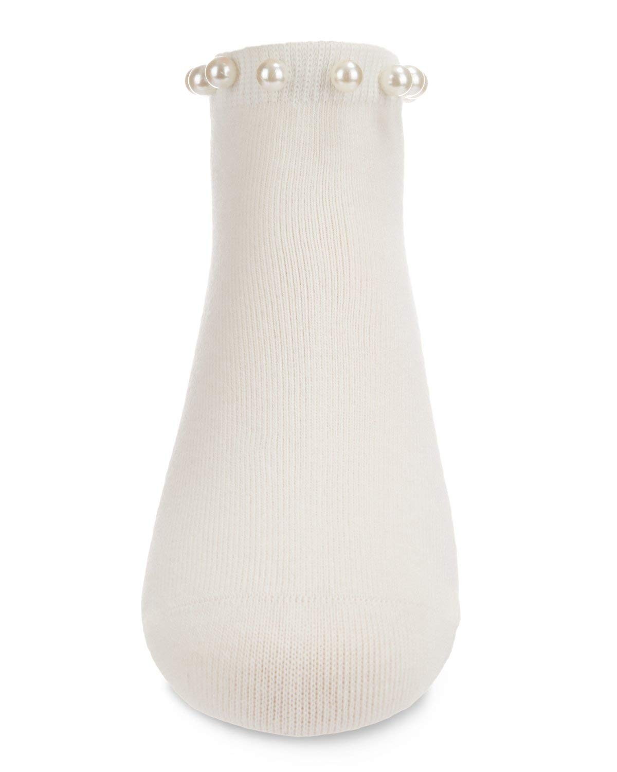 MeMoi Pretty in Pearls Cotton Blend Anklet Socks 6, White