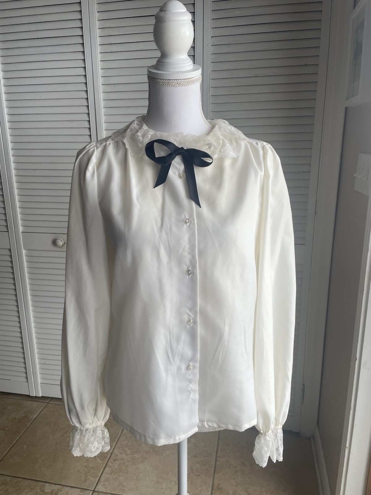 Vintage Alice Stuart Lace Collar Blouse Bow Lolita Fairygoth Gothic Poet 10