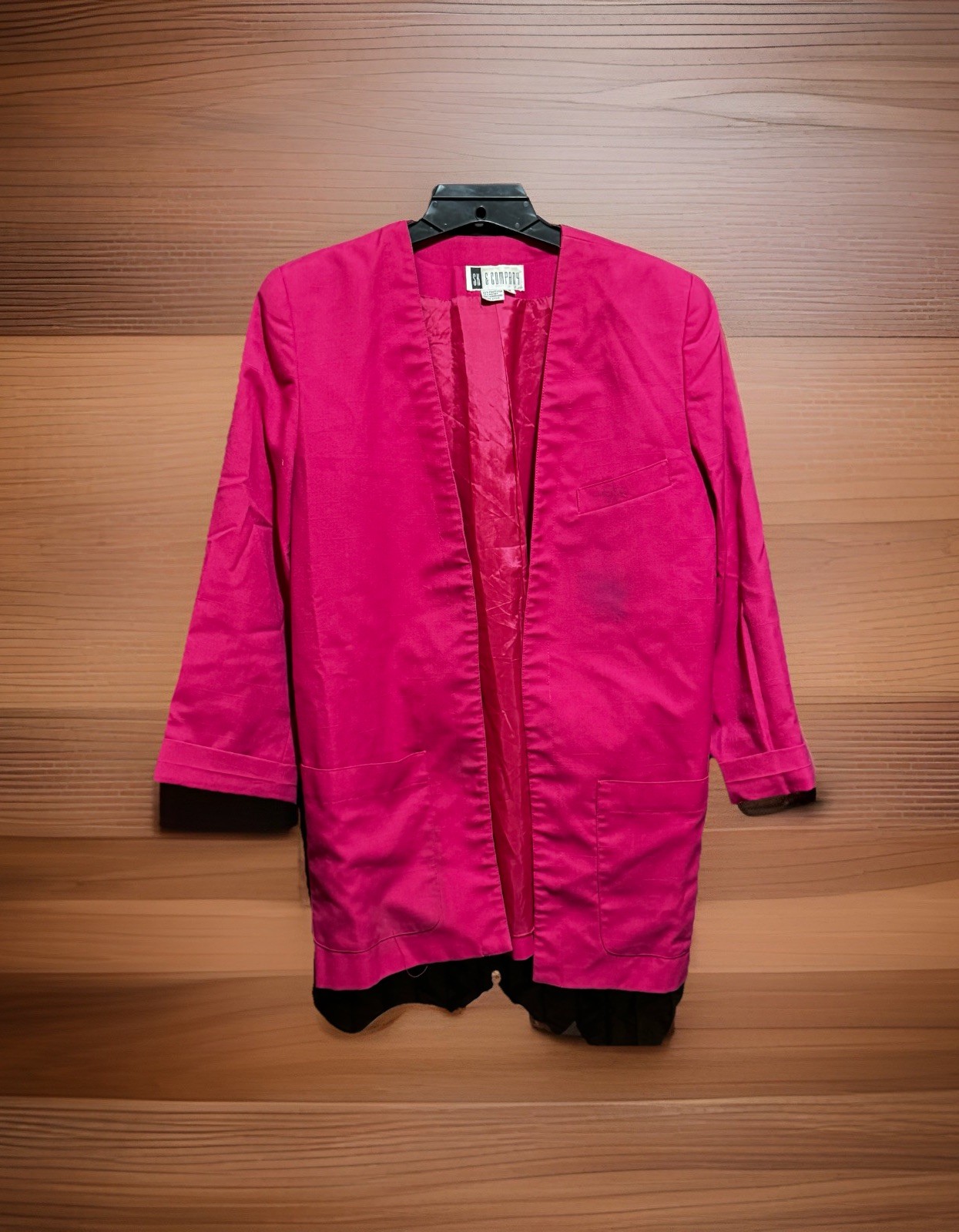 SK & Company Blue Lined 3/4 Sleeve Pink Open Blazer Lined Retro Vintage 80’s