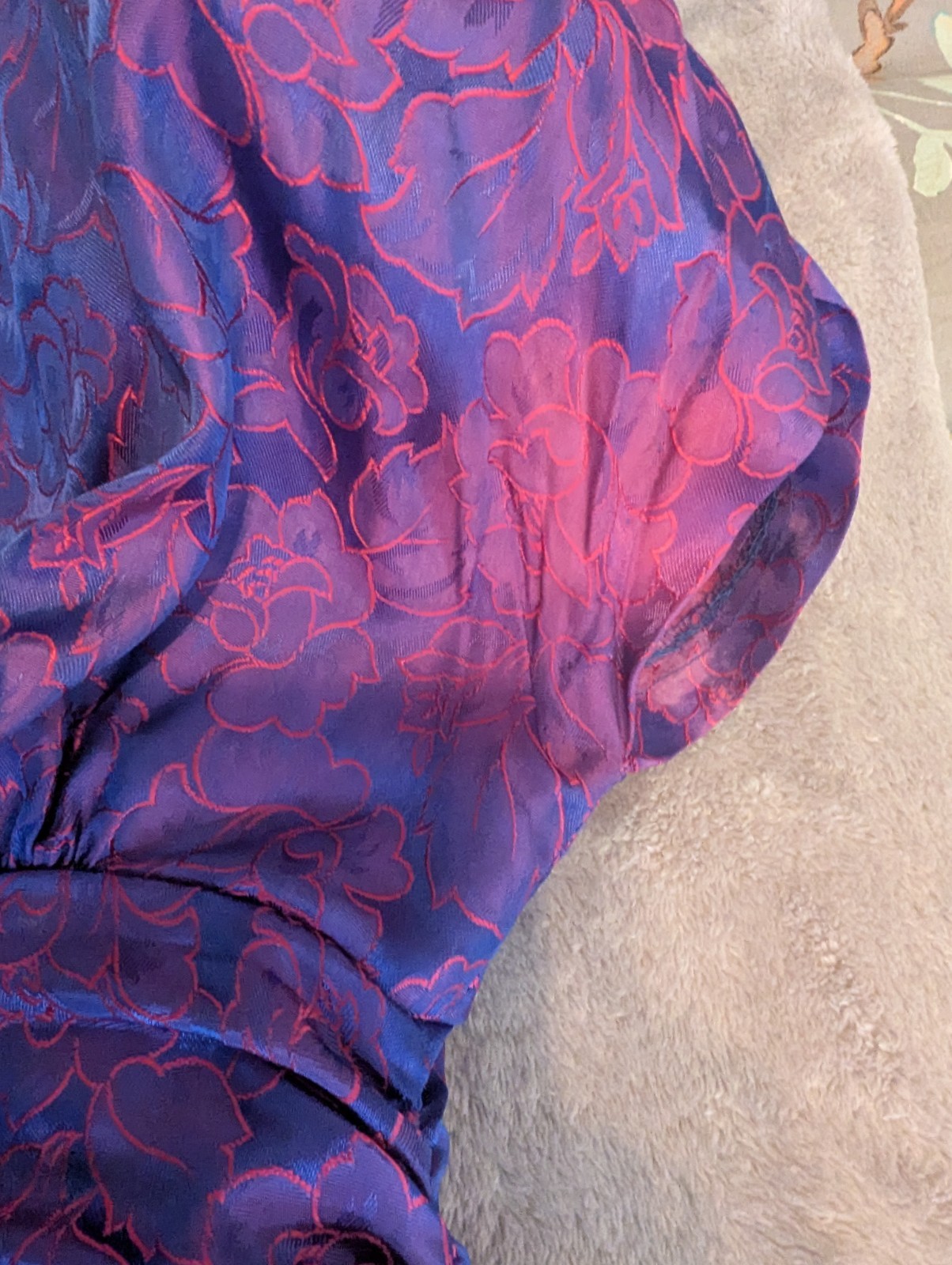 Vintage 1980s 1990s Steppin Out Pink Purple Blue Floral Brocade Dress XS Peplum