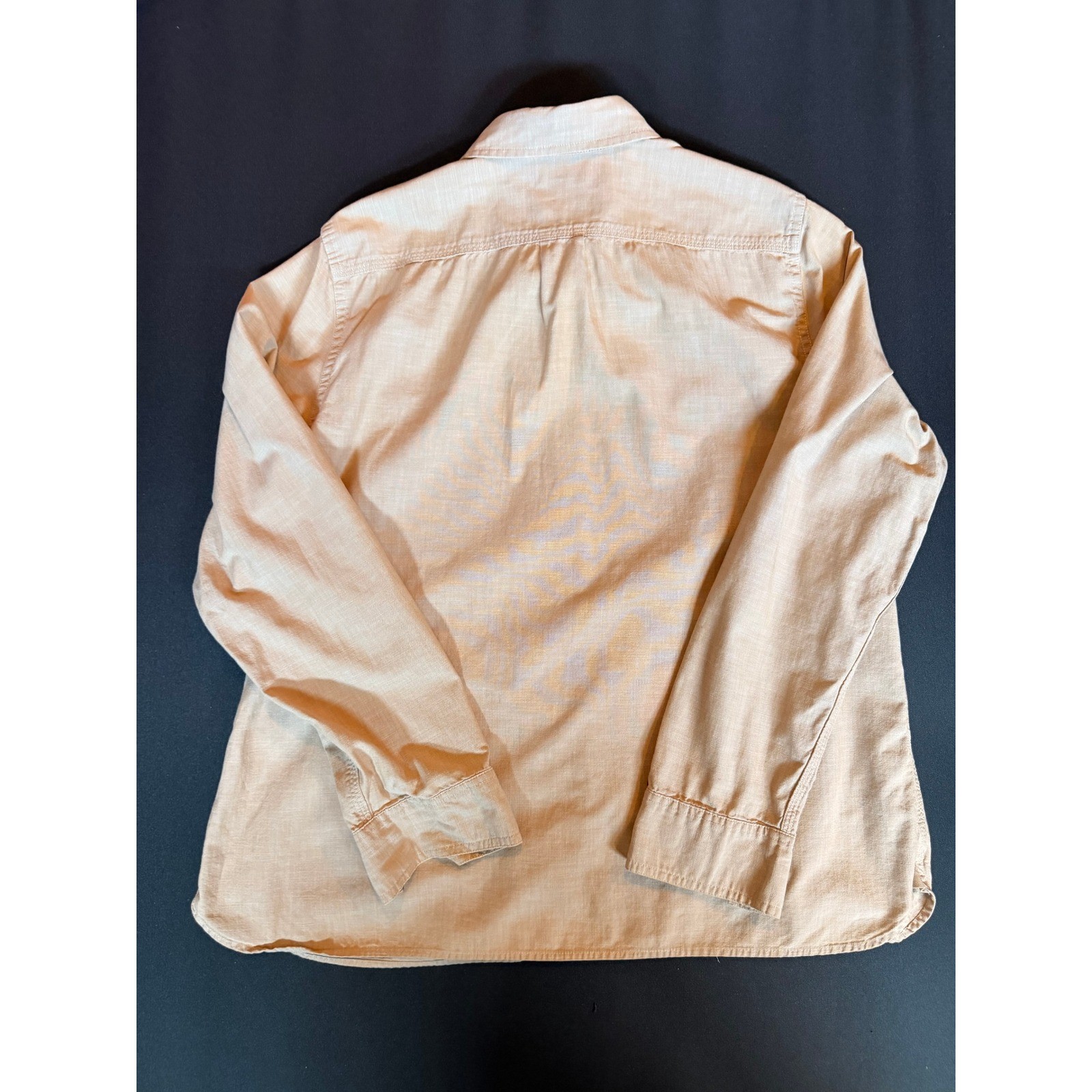 Lands End Womans Tan Cotton Button Down Shirt Long Sleeve L 14-16 Preppy Neutral